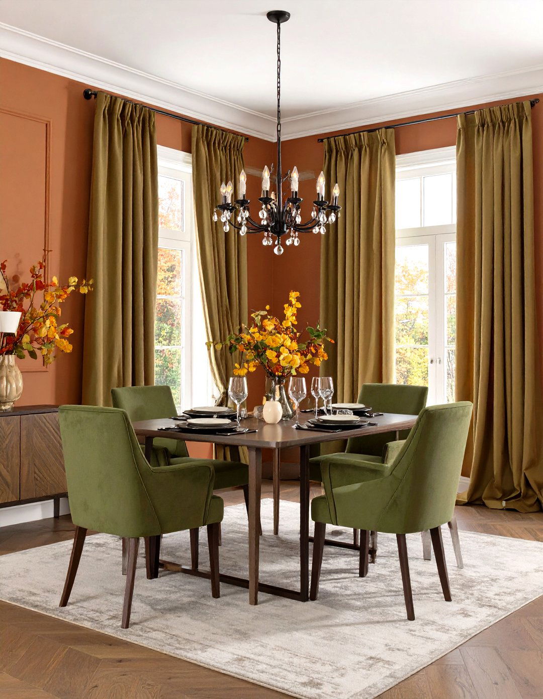 Color Drenched Two Tone Dining Room Drapes - 20 Dining Room Curtain Ideas
