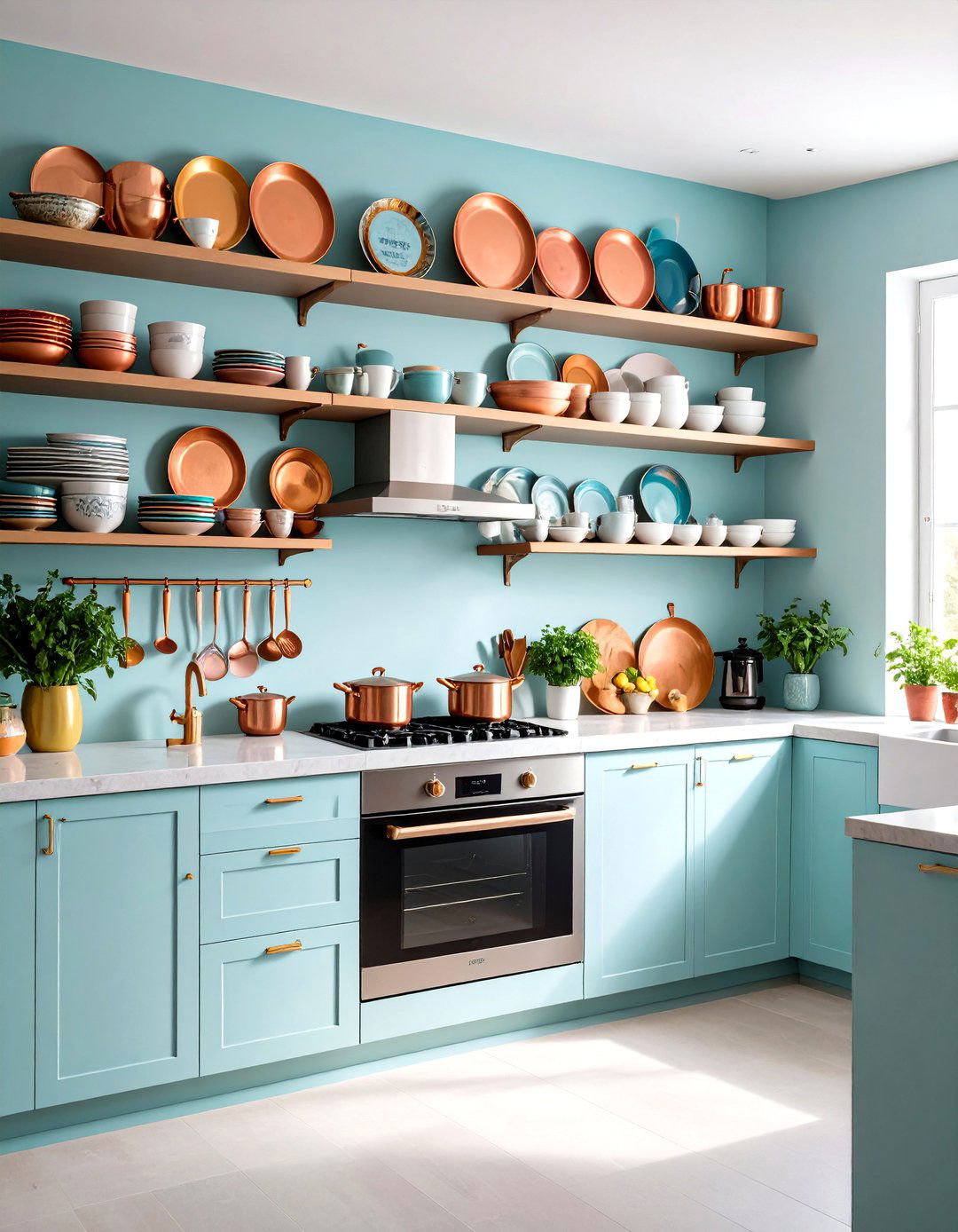 Color Packed Open Shelf Kitchen - 20 Maximalist Decor Ideas