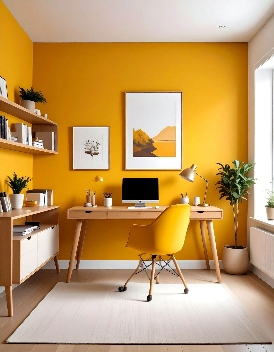 Color Pop Accent Wall - 20 Study Room Ideas