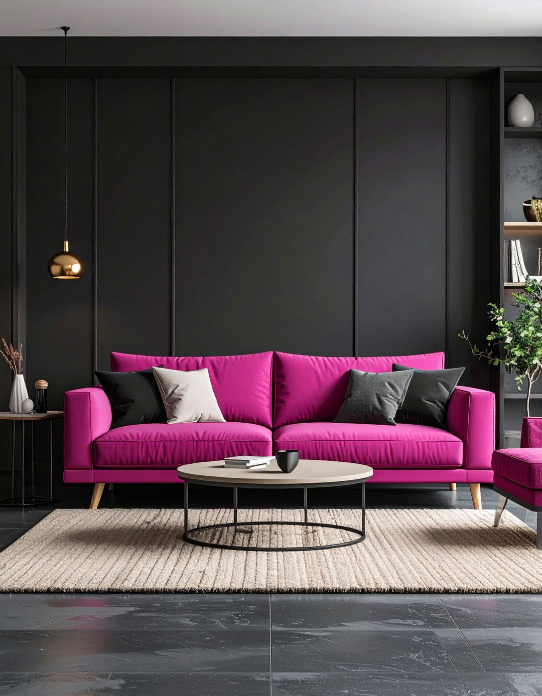 Color Pop Furnishings in a Black Room - 20 Black Room Ideas