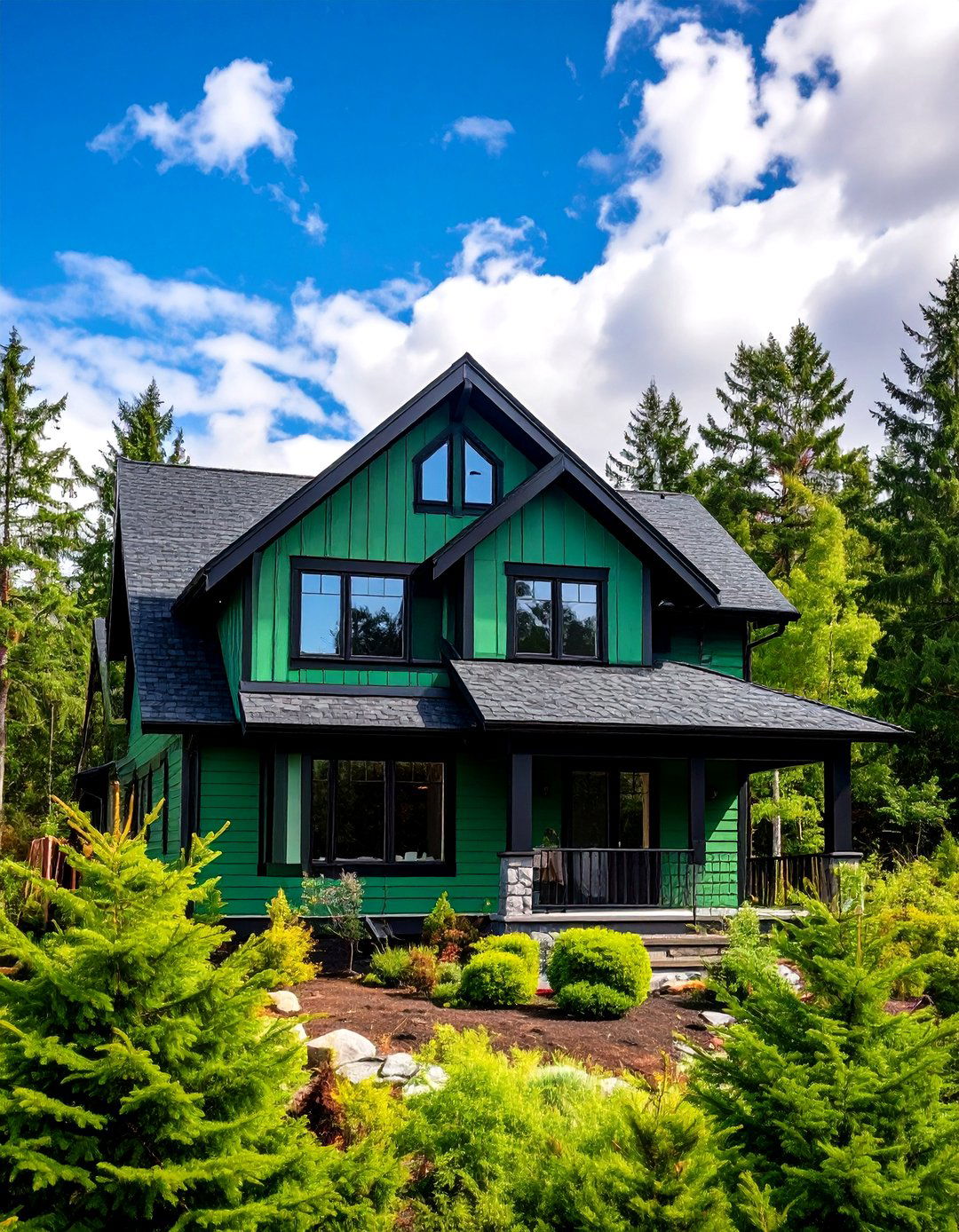 Color Psychology Calm Nature Meets Bold Outline - 20 Forest Green House With Black Trim