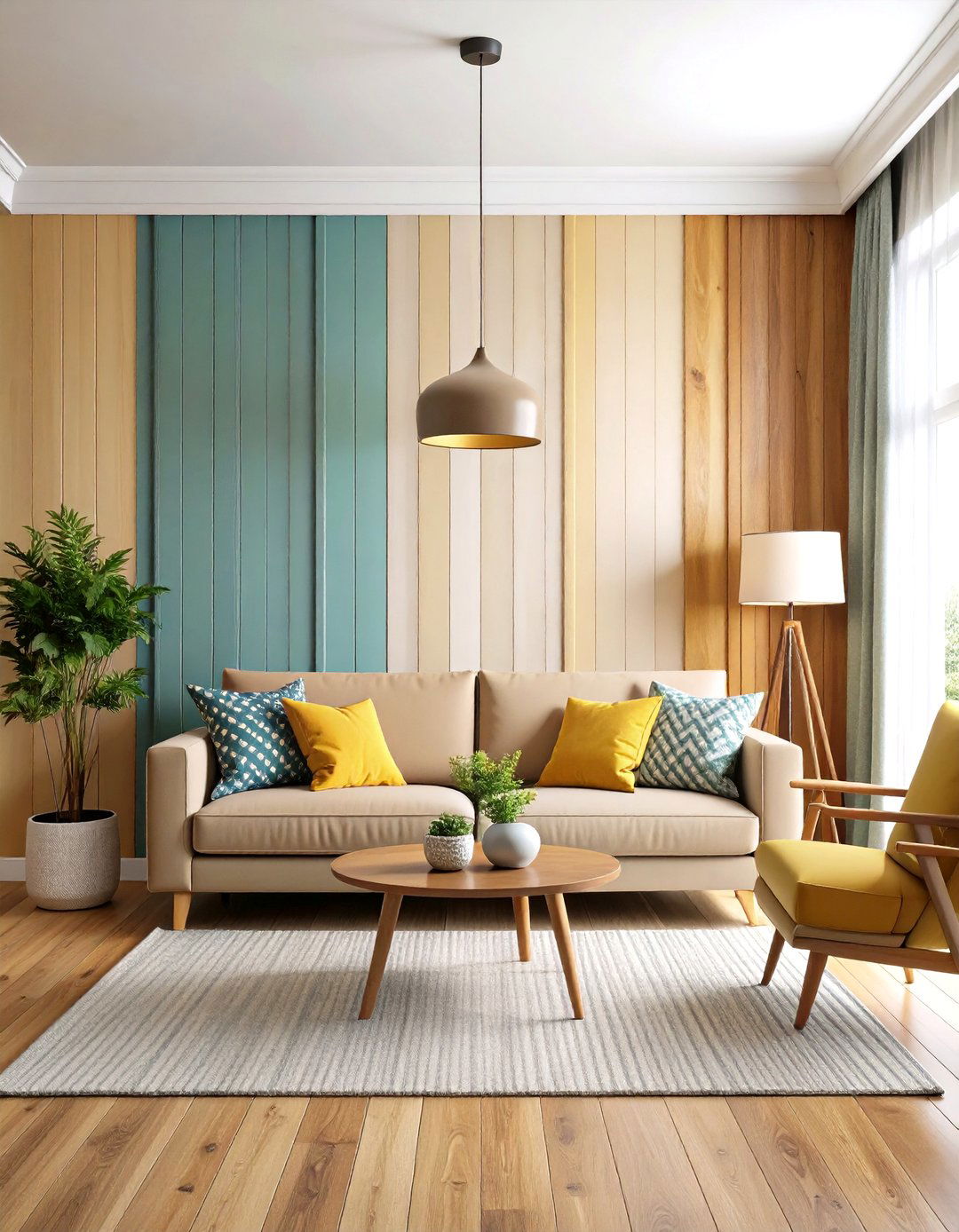 Colored Board and Batten Wall with Natural Wood Accents - 20 Board and Batten Wall Ideas