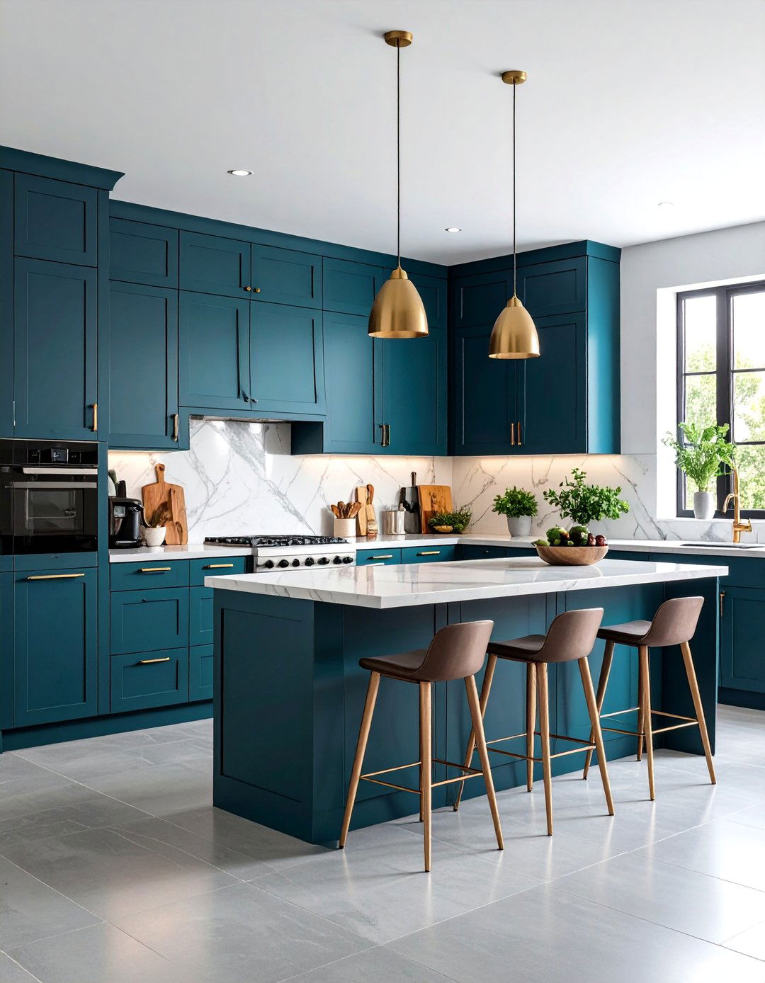 Colored Cabinet Kitchens With Grey Floors - 20 Kitchens With Grey Floors