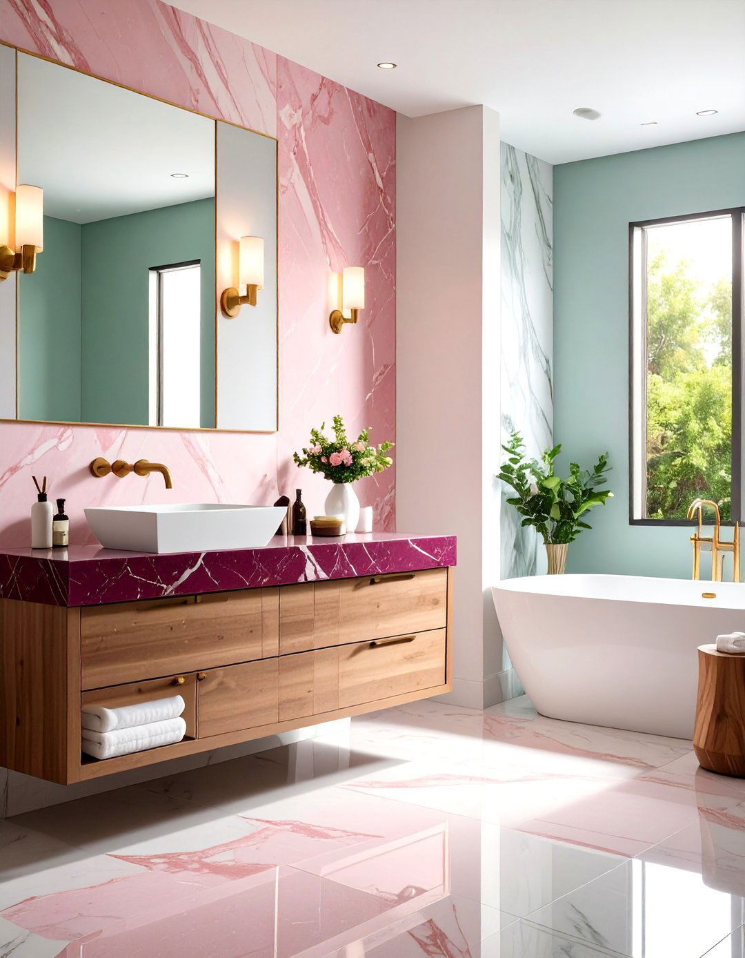 Colorful Bathroom Natural Stone Features - 20 Colorful Bathroom Ideas