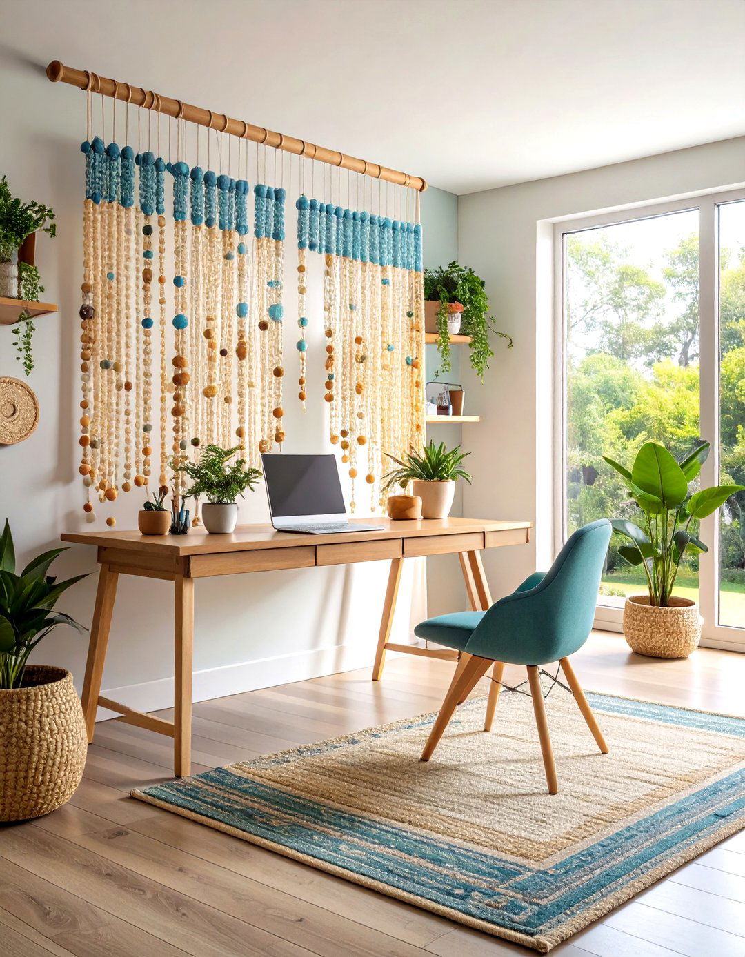 Colorful Beaded Curtains as a Divider in Your Bohemian Home Office - 20 Bohemian Home Office Ideas