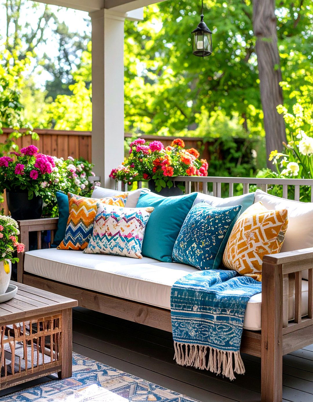 Colorful Cushions and Throws - 20 Small Patio Ideas