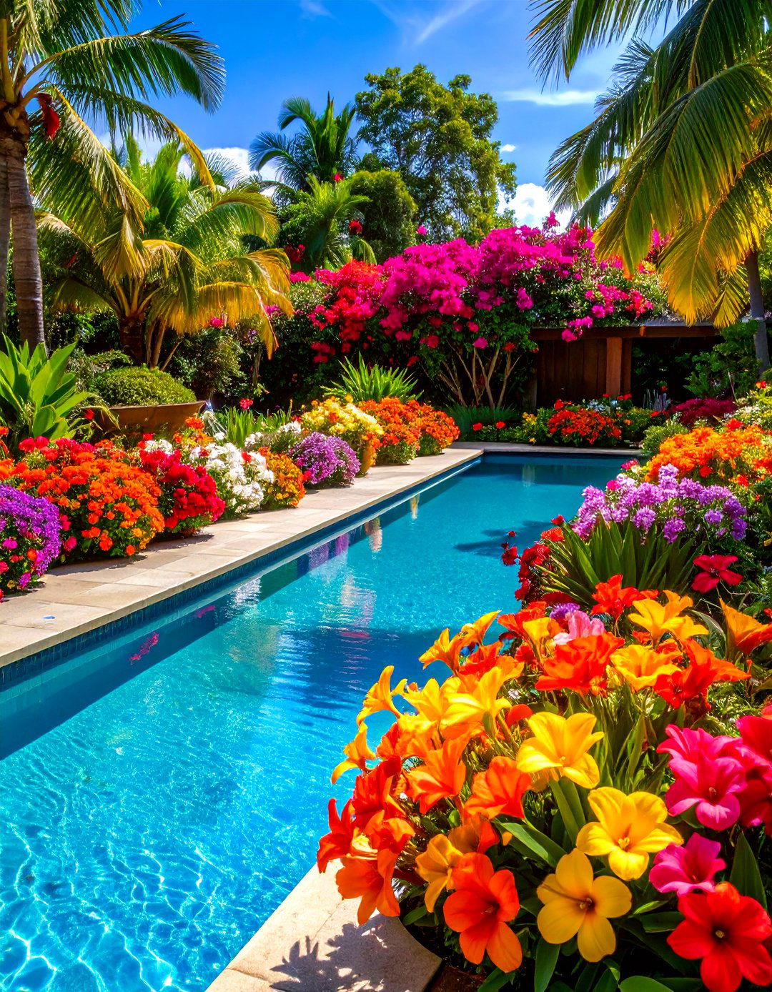 Colorful Flower Beds and Planters - 20 Tropical Pool Landscaping Ideas