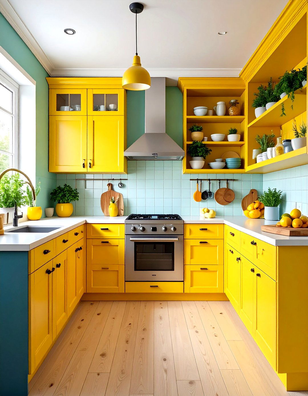 Colorful Kitchen Without Upper Cabinets - 20 Kitchens Without Upper Cabinets