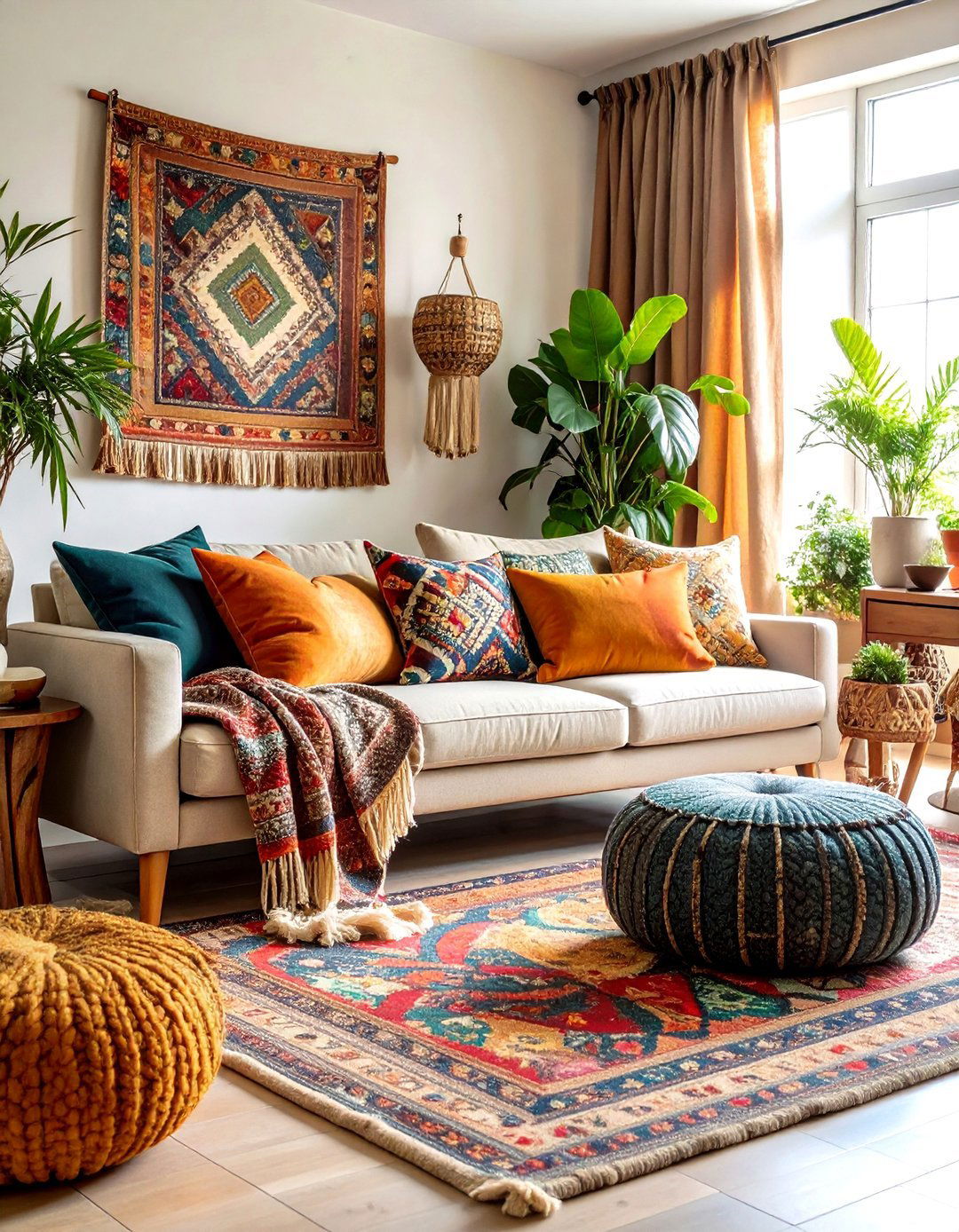 Colorful Living Room with Layered Textile Textures - 20 Colorful Living Room Ideas