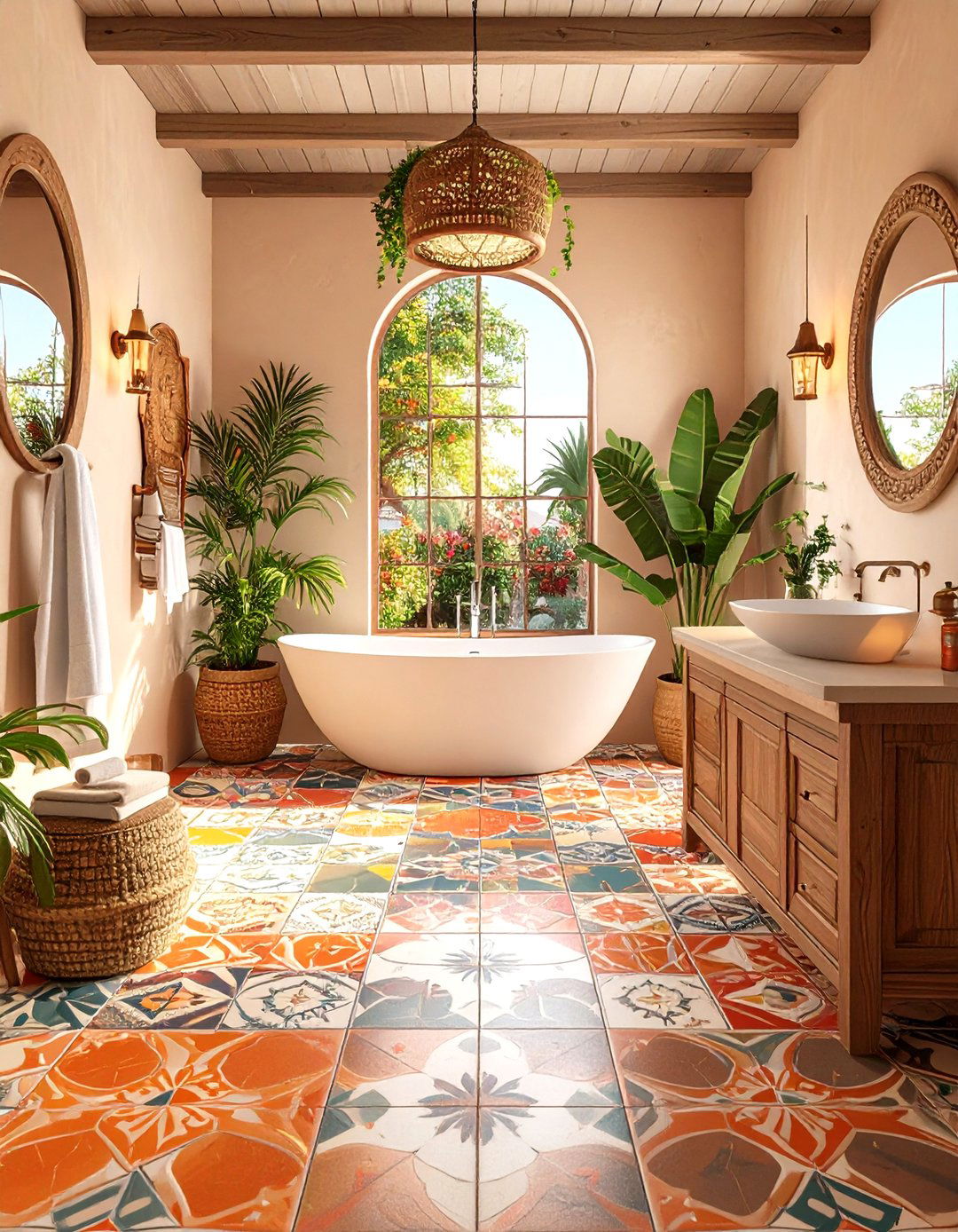 Colorful Patterned Flooring - 20 Spanish Style Bathroom Ideas