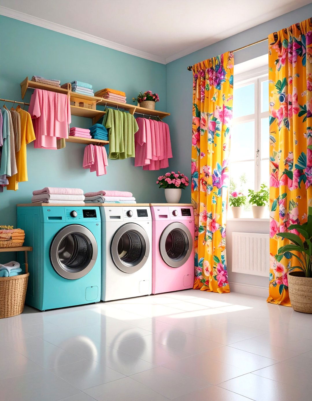 Colorful Patterned Laundry Room Curtain Expression - 20 Laundry Room Curtain Ideas