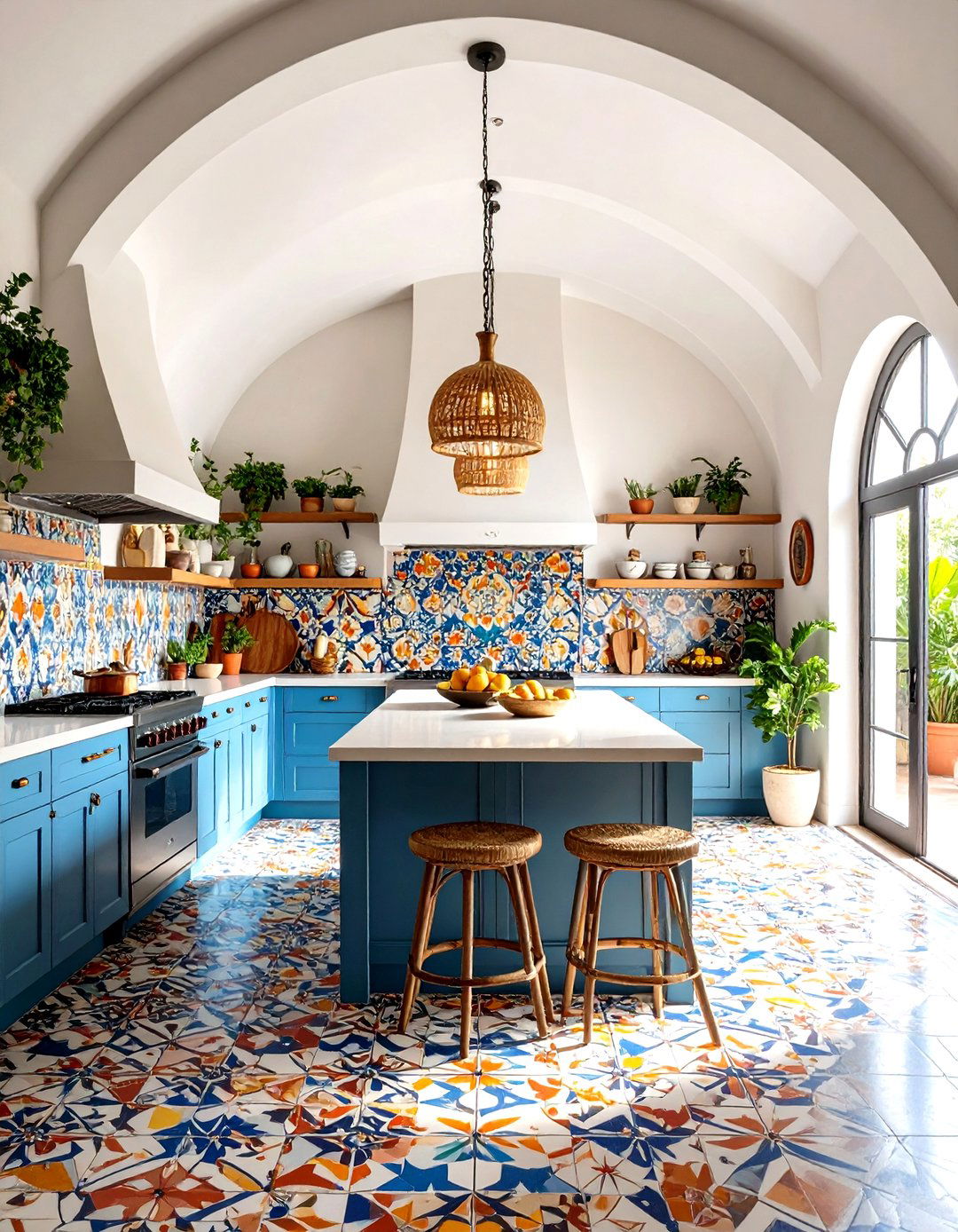 Colorful Tile Backsplash with Vault - 20 Vaulted Ceiling Kitchen Ideas