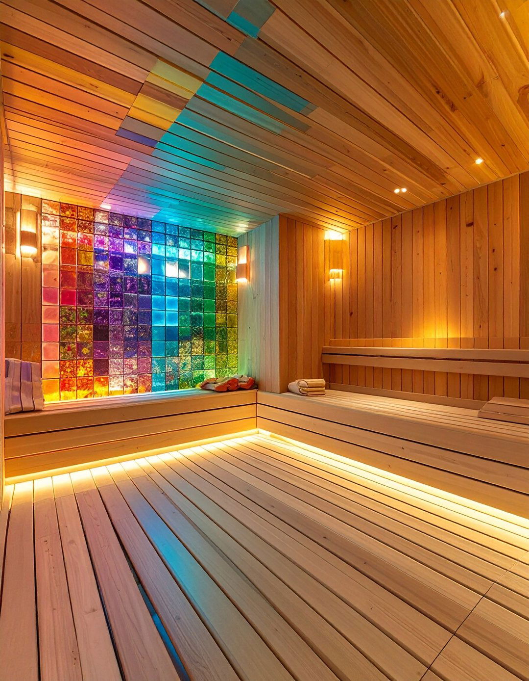 Colorful Tile Backsplash - 20 Sauna Room Design Ideas