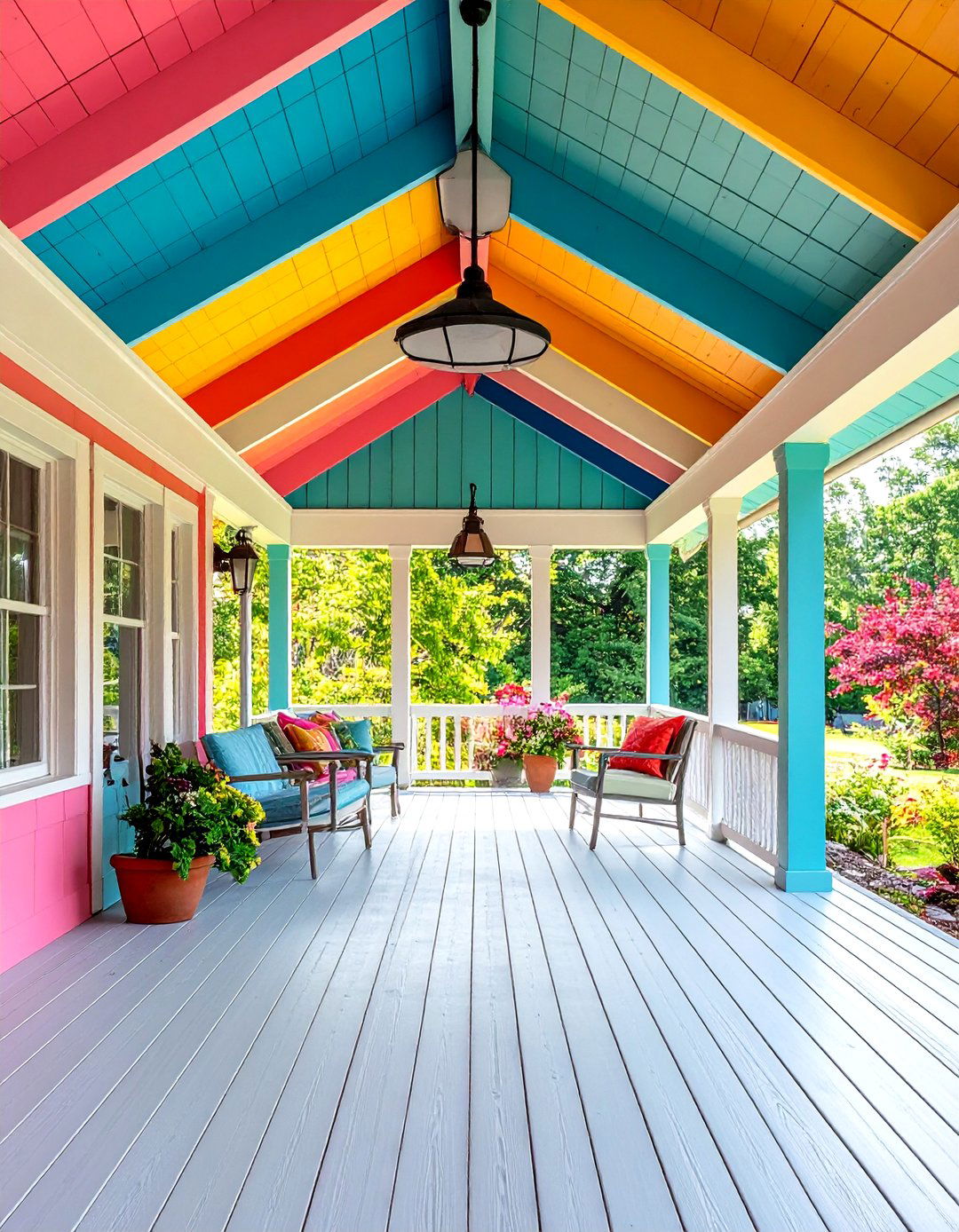 Colorful Underside Shed Roof Porch - 20 Shed Roof Porch Design Ideas