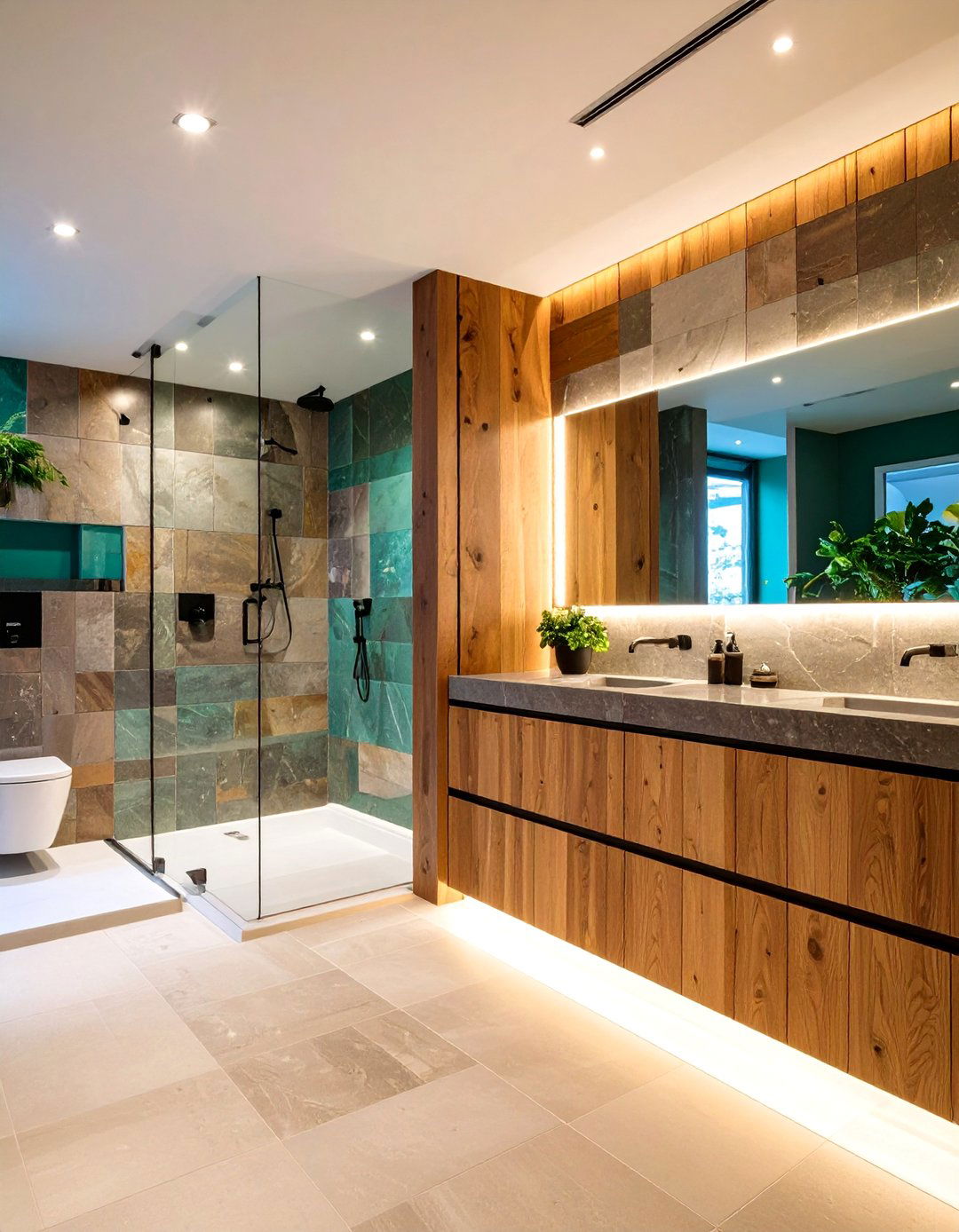 Combination Mixed Material Bathroom Wall Paneling Personalizes Texture - 20 Bathroom Wall Paneling Ideas