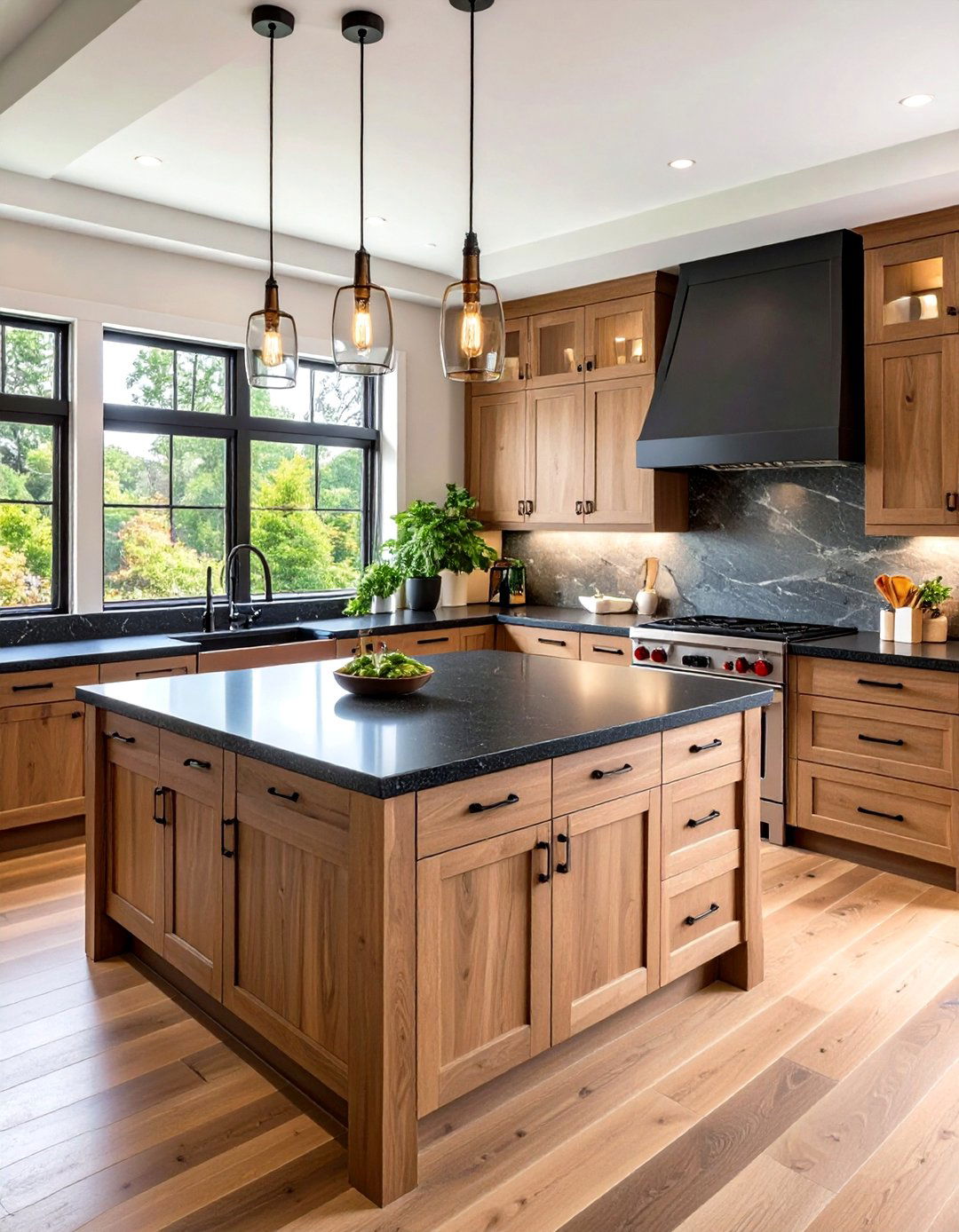 Combine Smoky Gray Wood Lowers With Black Quartz Tops - 20 Gray and Black Kitchen Ideas