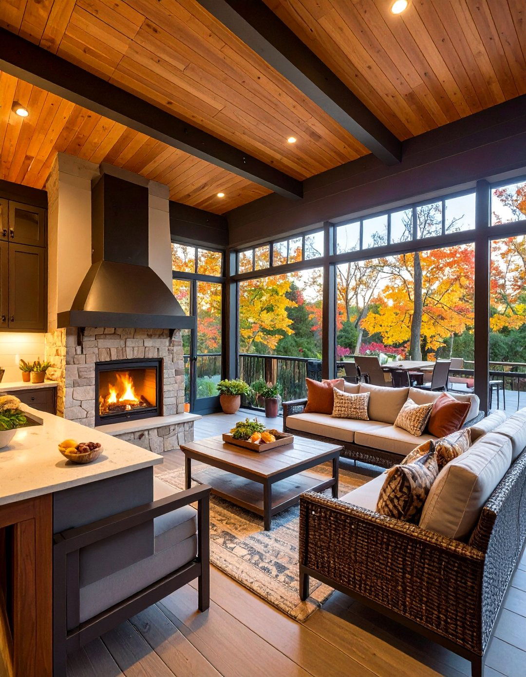 Combining Fireplaces with Outdoor Kitchens - 20 Screened-in Porch With Fireplace Ideas