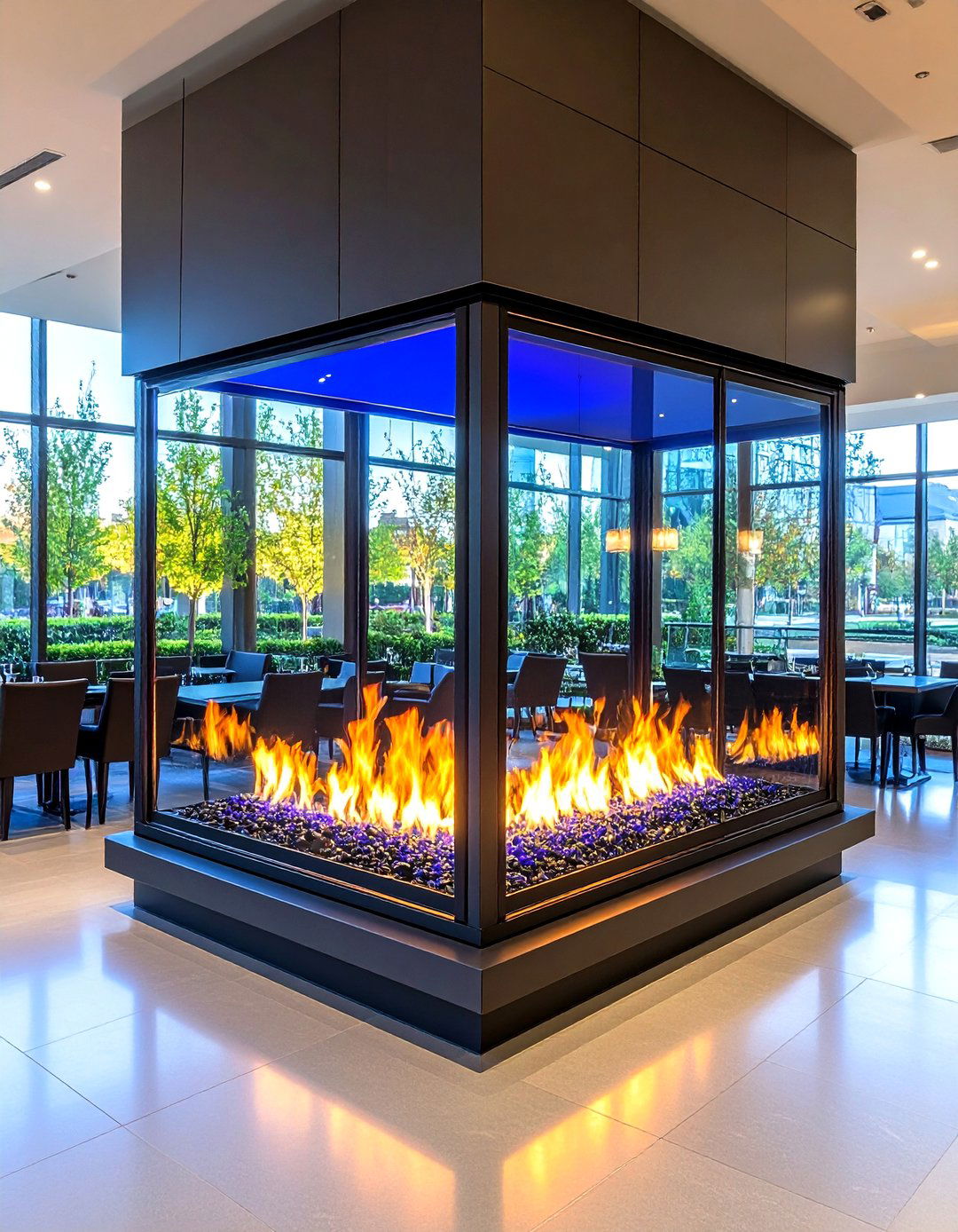 Commercial Grade Three Sided Fireplace for Restaurant Settings - 20 3 Sided Fireplace Ideas