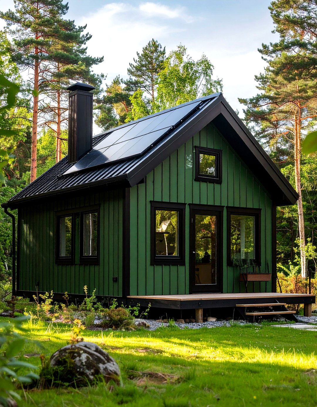 Compact Cabins and Sheds - 20 Forest Green House With Black Trim