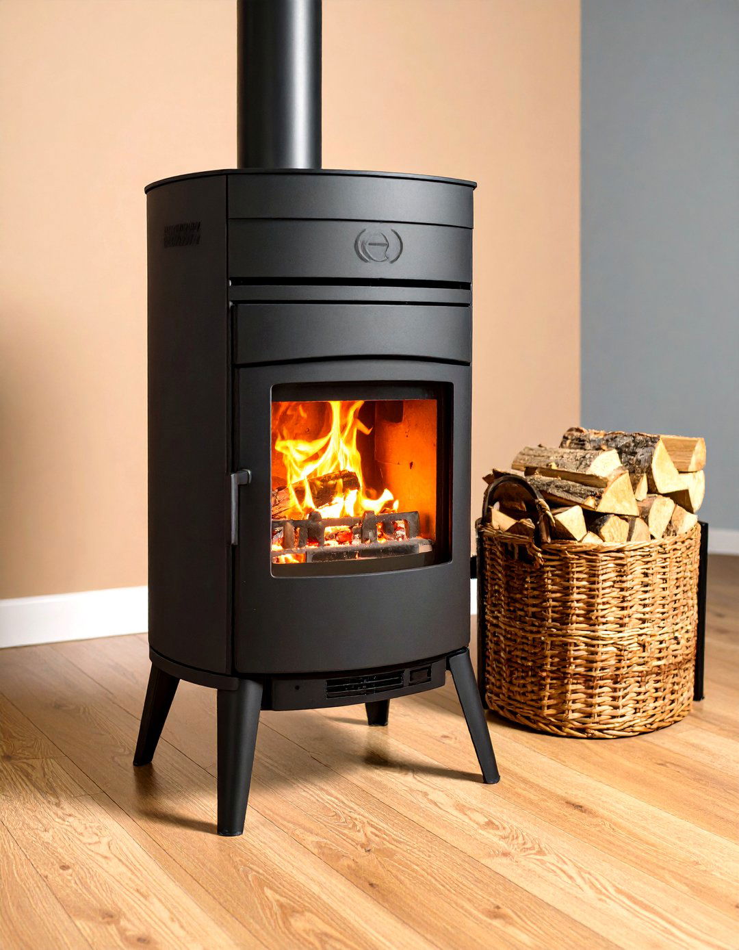 Compact Cylindrical Black Fireplace for Small Rooms - 20 Black Fireplace Ideas