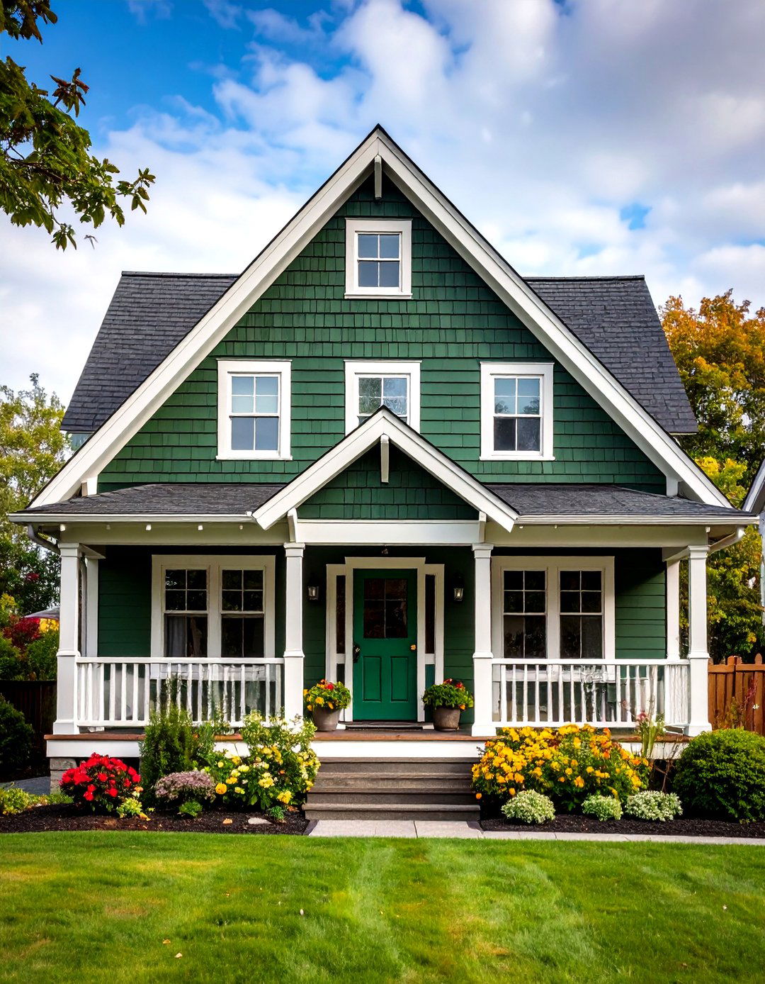 Compact Dark Olive Green House with White Shiplap Contrast - 20 Dark Olive Green House Designs