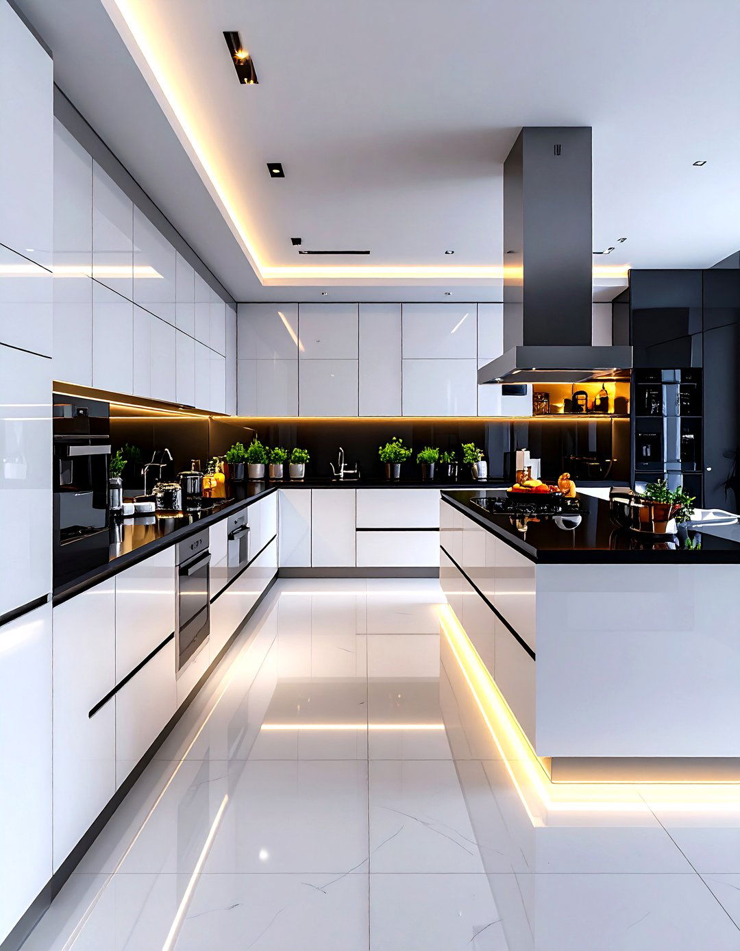 Compact Galley White Kitchen with Black Countertops - 20 white kitchen with black countertops ideas