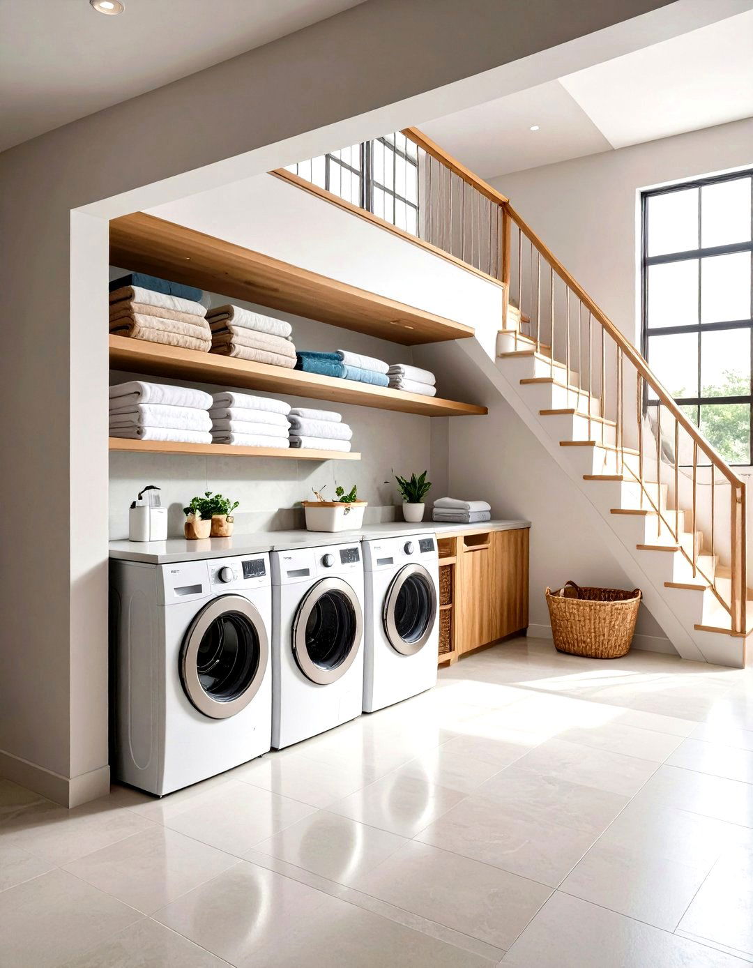 Compact Laundry Drop Zone - 20 Under Stair Storage Ideas