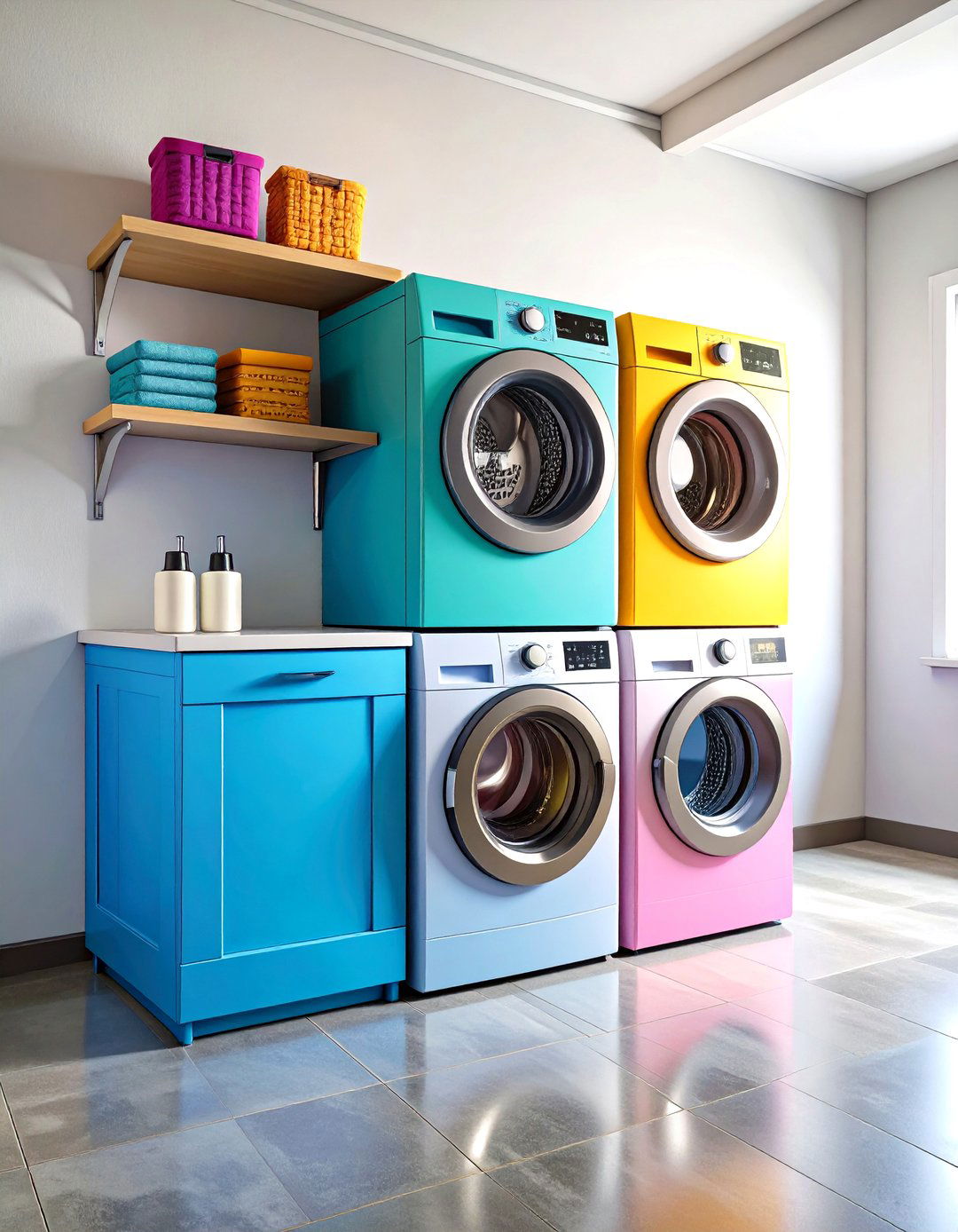 Compact Stacking Units Save Garage Laundry Footprint - 20 Garage Laundry Room Ideas