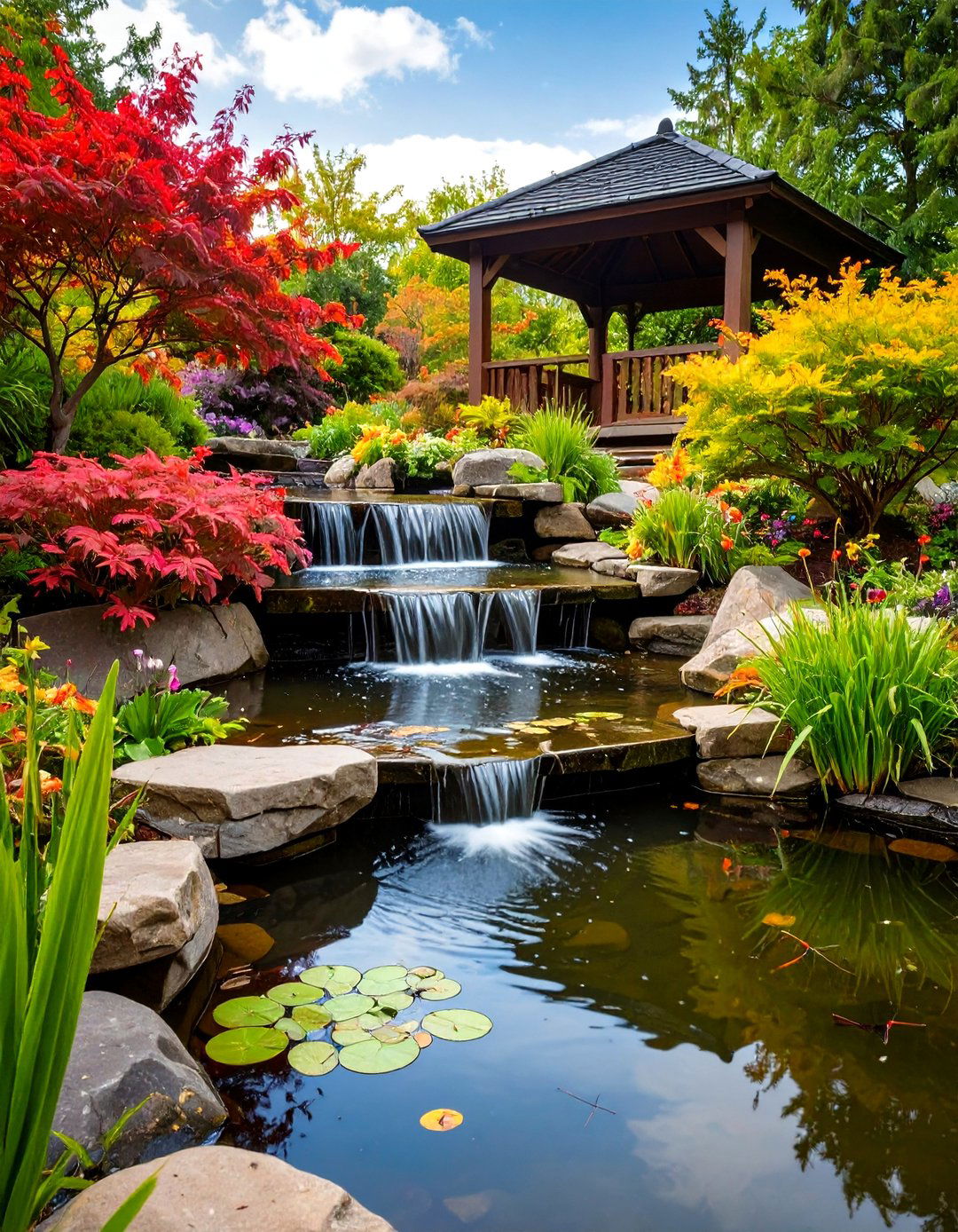 Compact Wildlife Pond with Tiered Falls - 20 Small Pond Ideas With Waterfalls