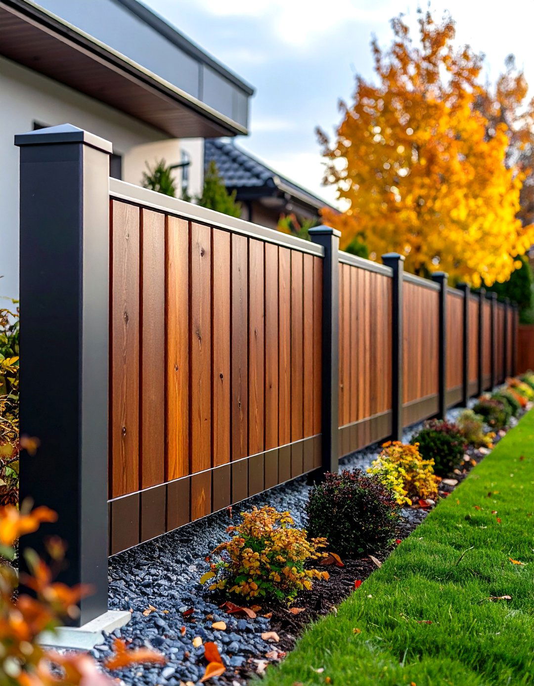 Composite Board on Board Fence with Metal Posts - 20 Board on Board Fence Ideas