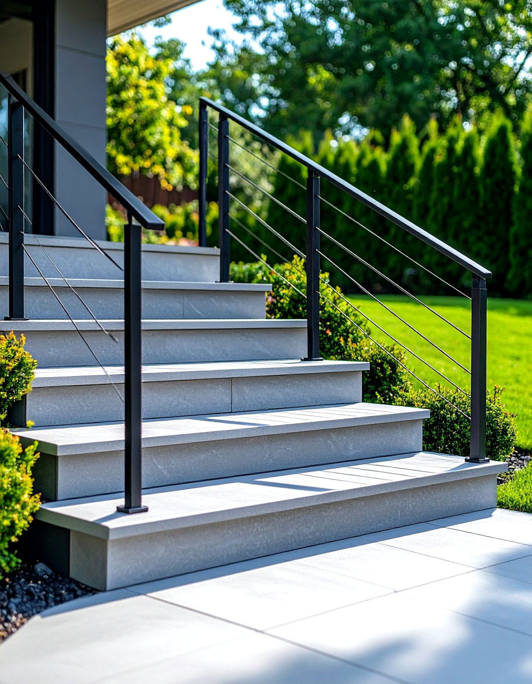 Composite Deck Patio Steps with Cable Railing - 20 Patio Steps Ideas