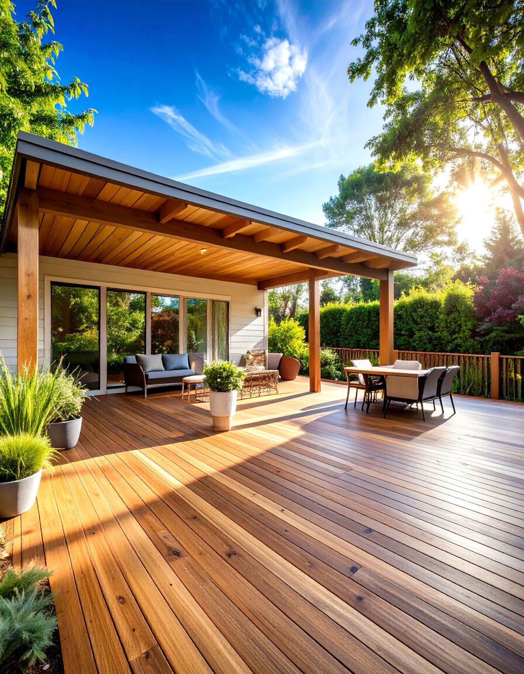 Composite Material Mixed Texture Covered Deck - 20 Covered Deck Ideas