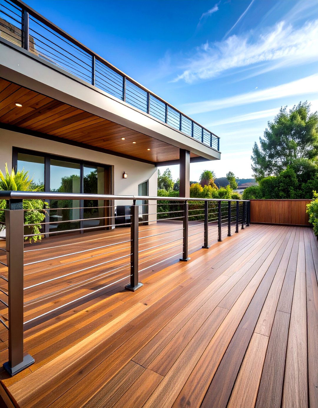 Composite Patio Deck with Sleek Cable Railing - 20 Patio Deck Ideas