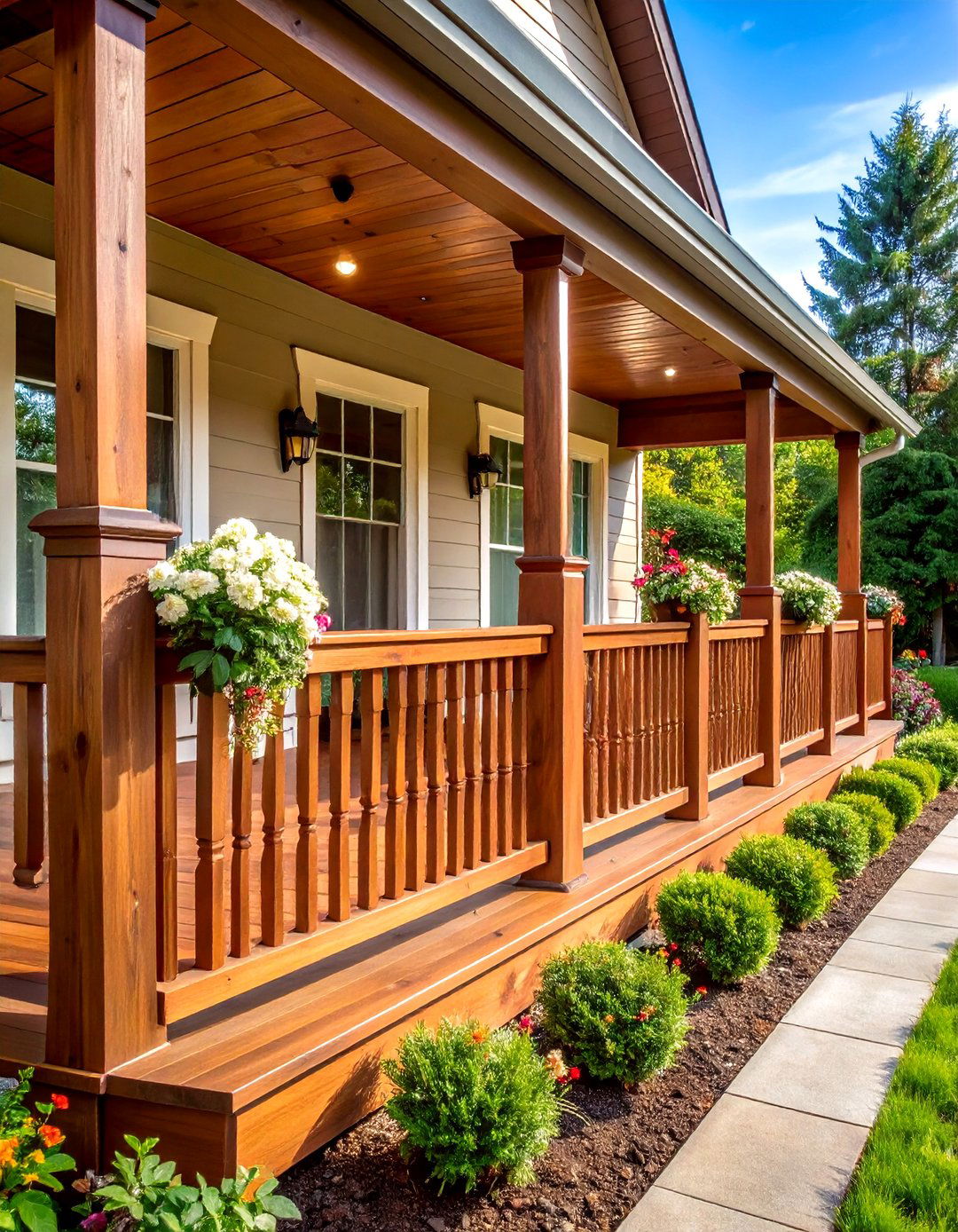 Composite Porch Railing with Wood Look Finish - 20 Porch Railing Ideas