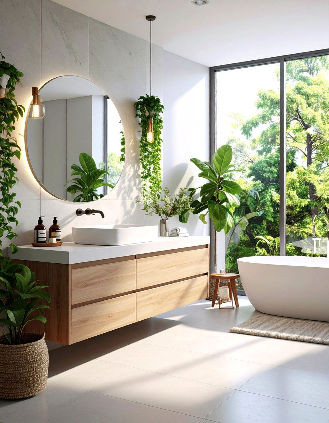 Concrete Bathroom Backsplashes with Decorative Inlays - 20 Concrete Bathroom Ideas