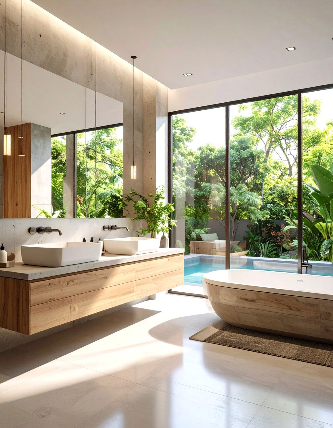 Concrete Bathroom Floating Vanities with Cantilevered Design - 20 Concrete Bathroom Ideas