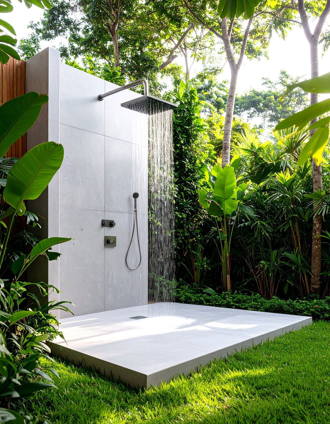 Concrete Bathroom Outdoor Shower Features with Weather Resistance - 20 Concrete Bathroom Ideas