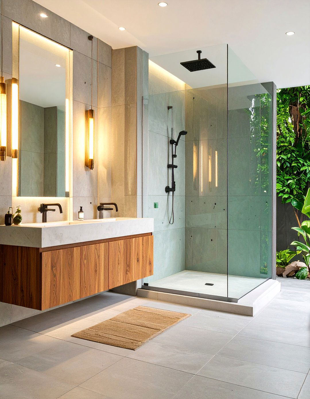 Concrete Bathroom Shower Curbs with Decorative Profiles - 20 Concrete Bathroom Ideas