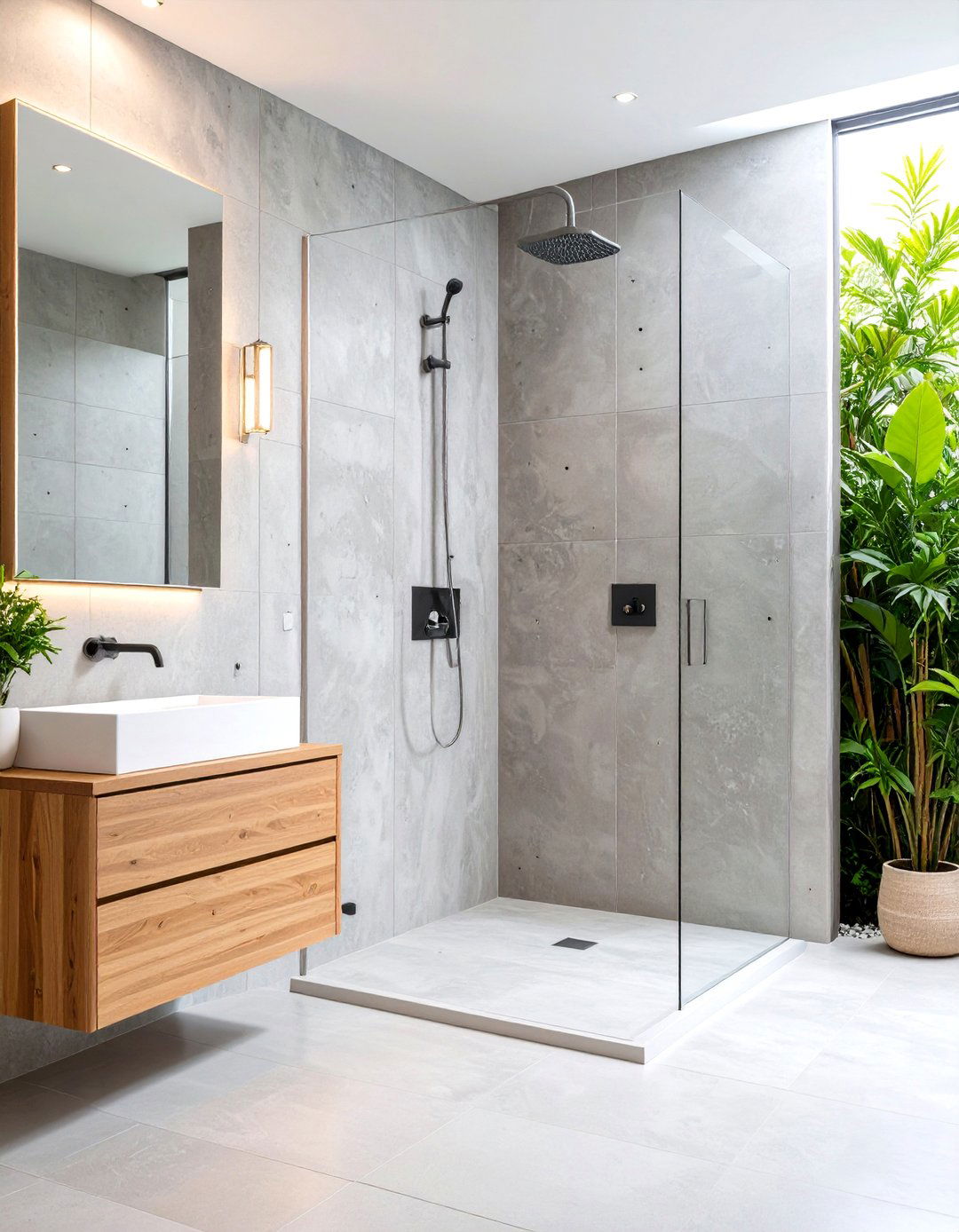 Concrete Bathroom Shower Walls with Seamless Design - 20 Concrete Bathroom Ideas