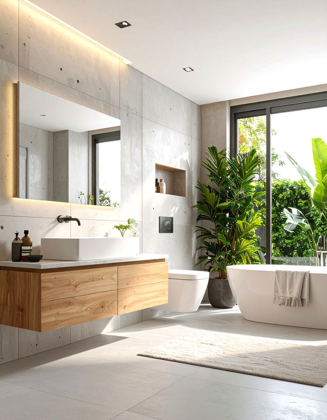 Concrete Bathroom Wall mounted Elements with Integrated Hardware - 20 Concrete Bathroom Ideas