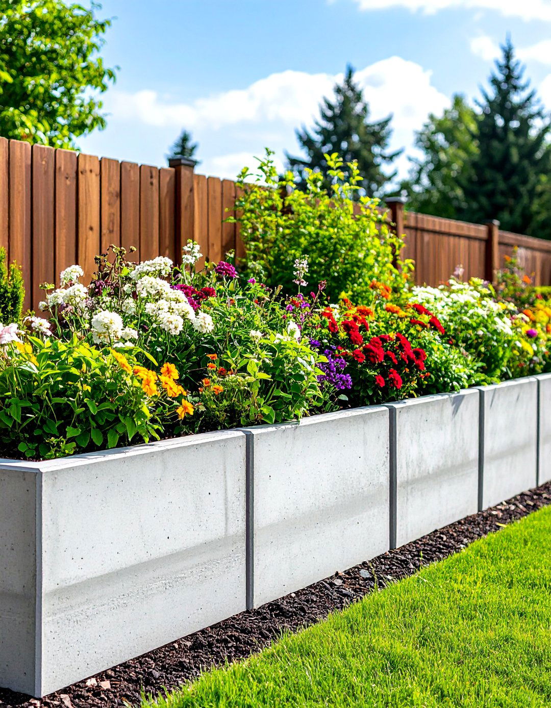 Concrete Block Fence with Integrated Planters - 20 Concrete Block Fence Ideas