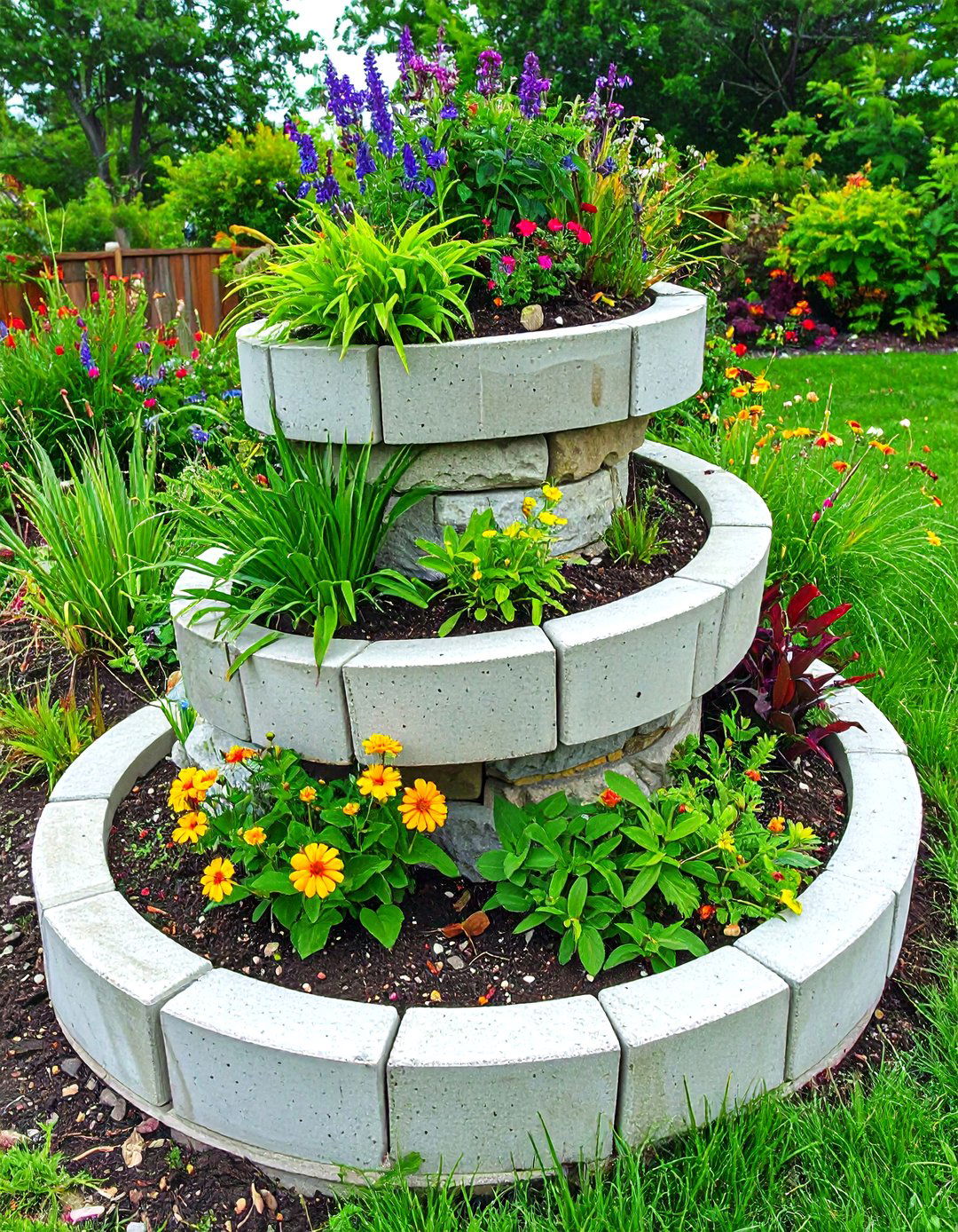 Concrete Block Spiral - 20 Spiral Garden Design Ideas