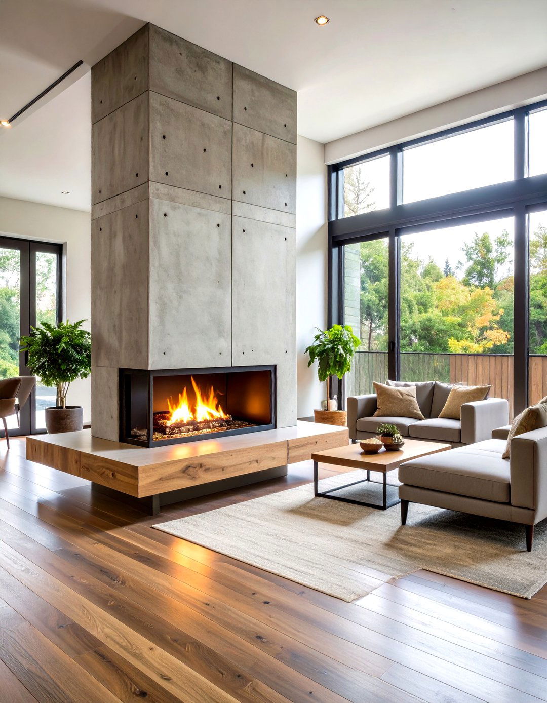 Concrete Column Fireplace - 20 Floor to Ceiling Fireplace Ideas