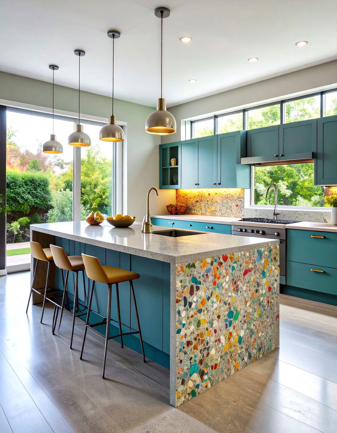 Concrete Countertop with Embedded Glass Aggregate - 20 Concrete Countertop Ideas