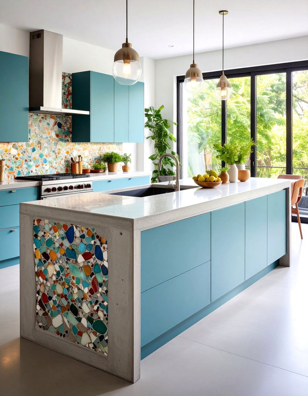 Concrete Countertop with Recycled Glass Inserts - 20 Concrete Countertop Ideas
