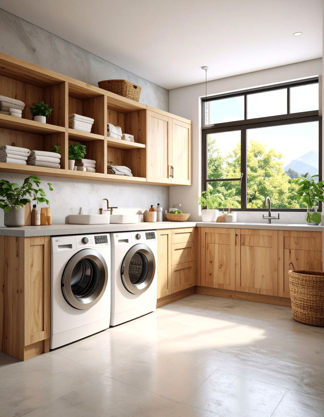 Concrete Countertops with Farmhouse Twist in Rustic Laundry Room - 20 Rustic Laundry Room Ideas