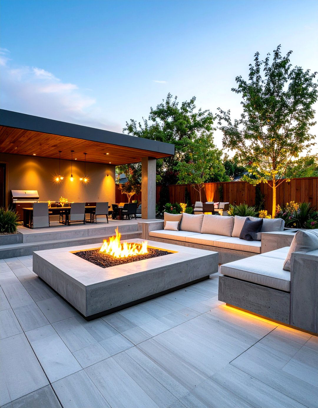 Concrete Deck with Integrated Fire Features - 20 Concrete Deck Ideas