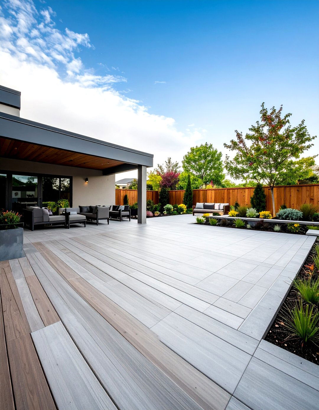 Concrete Deck with Mixed Material Integration - 20 Concrete Deck Ideas