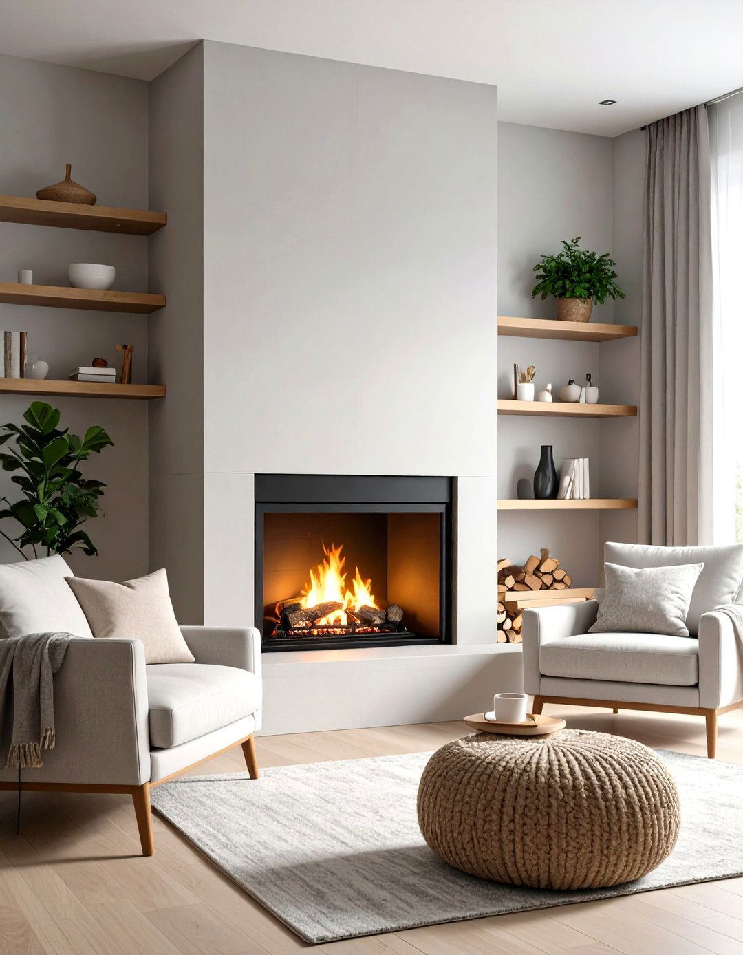 Concrete Fireplace with Integrated Built in Shelving - 20 Concrete Fireplace Ideas