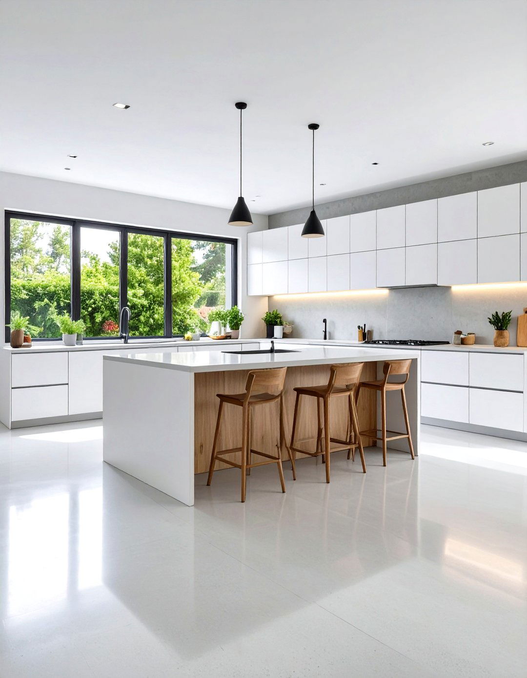 Concrete Floor Kitchen with Glossy White Finish - 20 Concrete Floor Kitchen Ideas